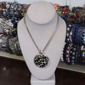 KC Women's Gold Omega Chain and Animal Print Medallion Necklace